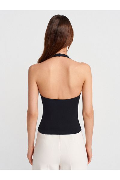 Dilvin 21052 Halter Neck Top-Μαύρο