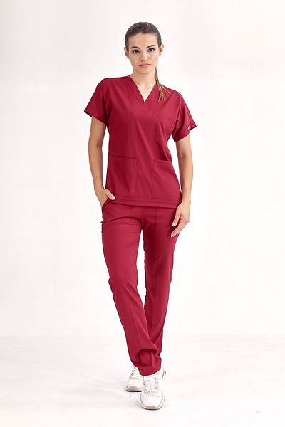 ÇİZGİ MEDİKAL Scrubs Burgundy - Cu costum uniform Lycra de înaltă calitate