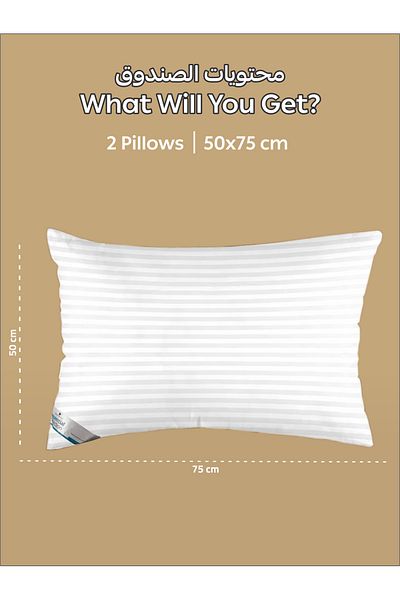 Donetella Striped Pillows – Set of 2, 1000 Gm Each, 50x75 cm, Soft Microfiber, Anti-Allergy, White