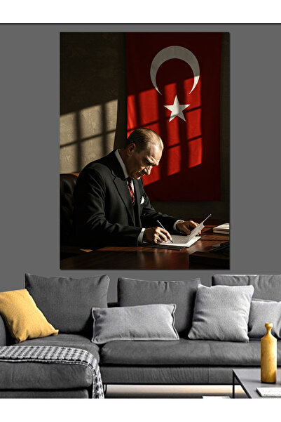 Tablo Mega Mustafa Kemal Atatürk Ve Bayrak Dekoratif Kanvas - Mdf Ahşap Tablo