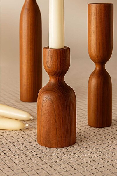 mebaconcept Rustik Tik Rengi 3'lü Ahşap Mumluk Seti – Doğal Şıklık 11/14/18 cm