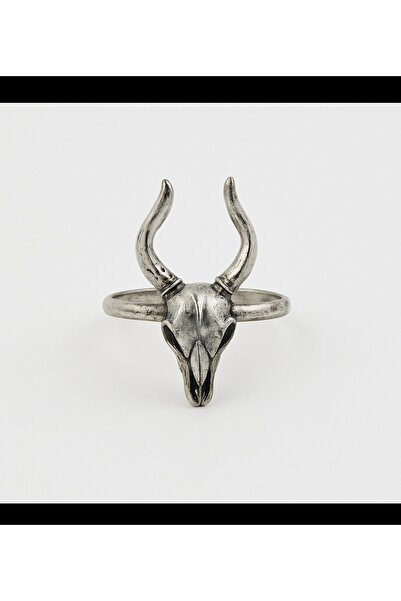 facnspt Vintage Deer Head and Antler Design Adjustable Ring – Antique Silver