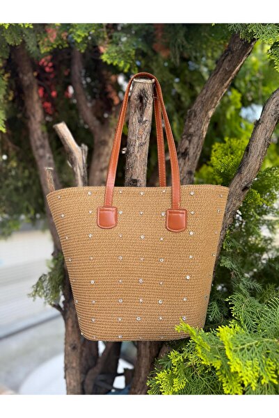 Axesoire NWC-1045 Ψάθινη τσάντα χειρός Stoned Camel