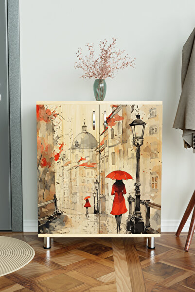 Hediyeler Kapında Red Dressed Women 4 Raflı Ayakkabılık Antre Hol Çok Amaçlı Ayakkabı Dolabı