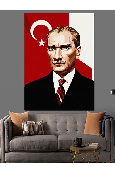 Tablomega Flag and Mustafa Kemal Atatürk Decorative Canvas - Mdf Wooden Painting