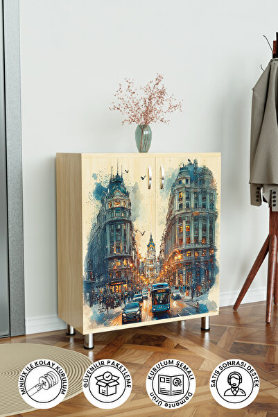 Hediyeler Kapında City Lights 4 Raflı Ayakkabılık Antre Hol Çok Amaçlı Ayakka...