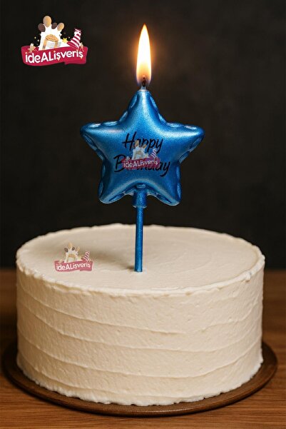 Bkmc HAPPY BİRTHDAY YILDIZ MAVİ MUM