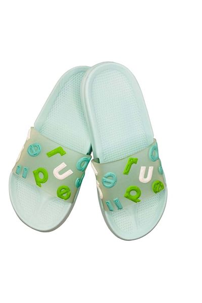 CRACOS Women's beach slippers, green with alphabet print, size 40-41, 25 centimeters