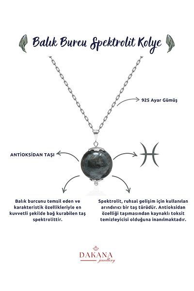 DAKANA JEWELLERY Certified Spectrolite Natural Stone Pisces Silver Necklace