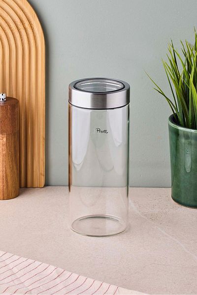Perotti Cassetto 900 ml Stainless Steel Borosilicate Glass Jar with Lid 8.5X20 cm