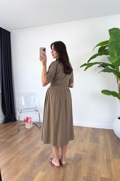 BİRCANÇİL Sofia Mink V-Neck Button Detailed Dress