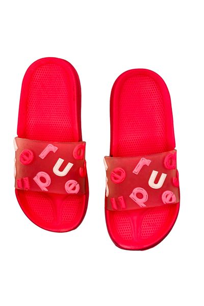 CRACOS Women's Beach Slippers, Red With Alphabet Print, Size 40-41, 25 Centimeters