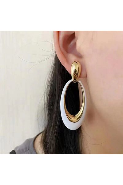Girift Vintage Gromer Gold White Detailed Drop Earring Set
