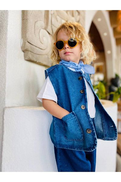 2kids2mom Denim Vest and White Tshirt Eid Unisex 2'Li Set