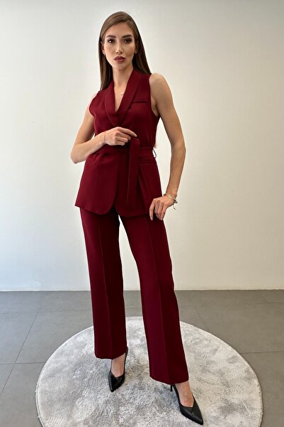 ossons Shawl Collar Waist Tie Vest Trousers Suit