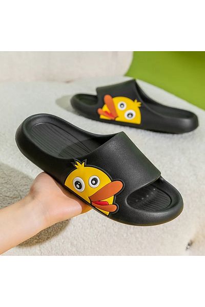 CRACOS Beach slippers, black with duck print, size 38-39, 25 centimeters