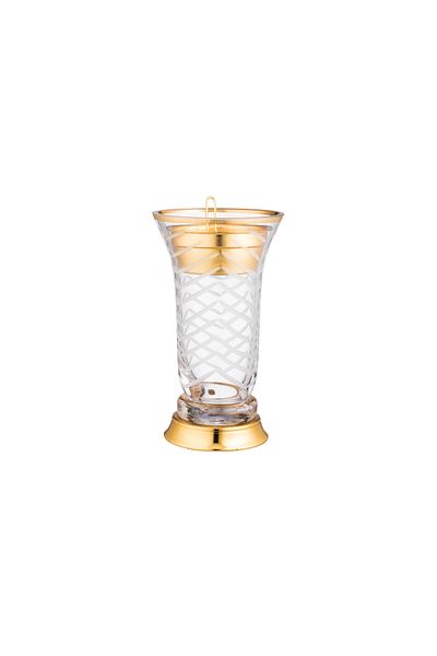 ALSAIF Glass Incense Burner Engraved With Metal Base And Gold Cover