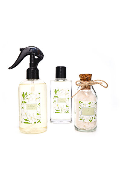 Missi Botanical Jasmin Kokulu Banyo Hediye Seti (Oda spreyi, Kolonya,Banyo Tuzu)