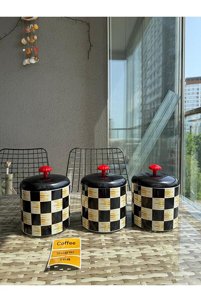 Tercih Home Set of 3 Premium Checkered Spice Shakers with Small Label Gift