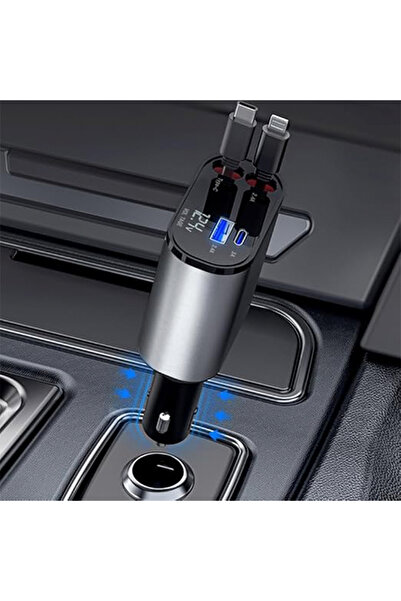 Generic 4 in 1 Retractable Car Charger, Fast Car Charger 120W, USB Car Charger (1Lightning 1TypeC)