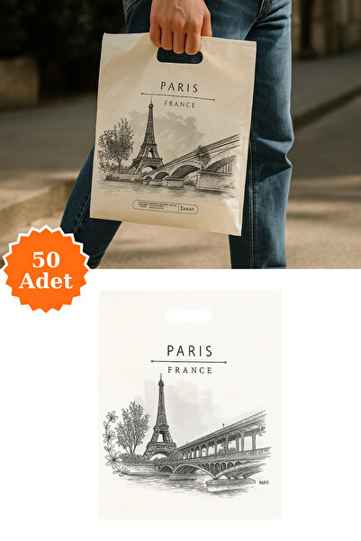 Plas+Plus Güçlendirilmiş El Geçmeli Takviyeli Mağaza Poşeti Elit Fransa Eyfel...