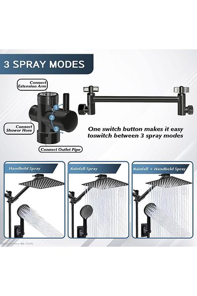 fulina 8”Rain Shower Head with Handheld Spray Combo with ON/OFF Pause Switch and Adjustable Extension Arm