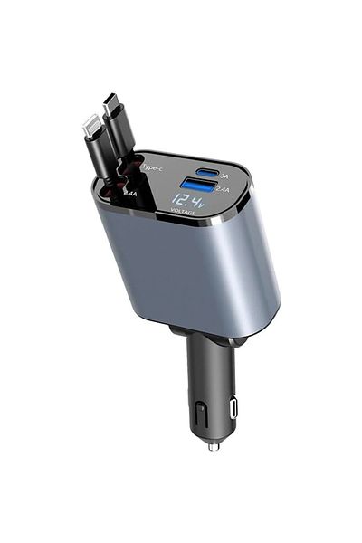 Generic 4 in 1 Retractable Car Charger, Fast Car Charger 120W, USB Car Charger (1Lightning 1TypeC)