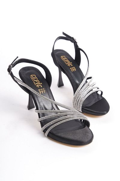 sefayol Pantofi cu toc pentru femei Calve Black Stoned Satin