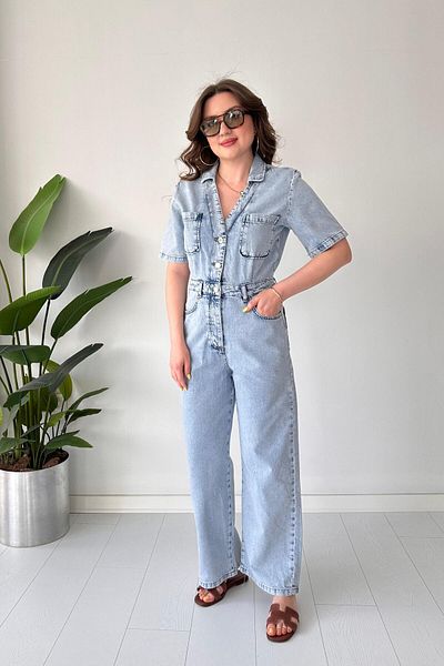 MaziButik Salopetă din denim cu decolteu în V Albastru