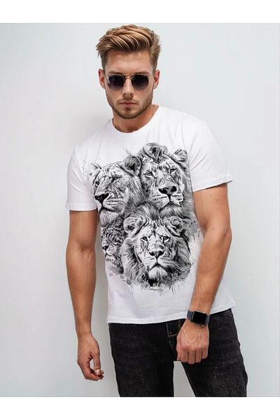 PENTHİLUS - Summer Large Size Lion Printed Short Sleeve Round Neck T-Shirt