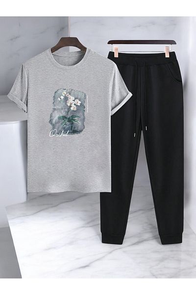 uyguntarz Σετ αθλητικής φόρμας μπλουζάκι με στάμπα Unisex Flower Pot Design