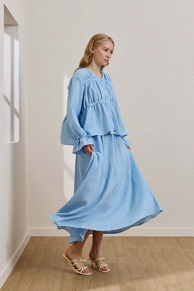 Ceylan Otantik Baby Blue Muslin Blouse & Balloon Skirt Set