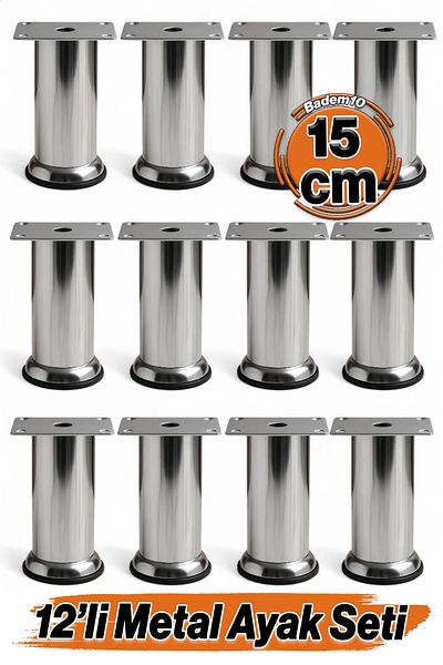 Badem10 (12Pcs) Metal Chrome 15cm Legs Plinth Furniture Seat Sofa Bed Sofa Bed Support Heightening Foot