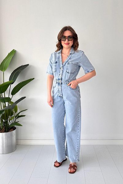 MaziButik Salopetă din denim cu decolteu în V Albastru