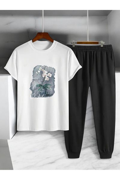 uyguntarz Σετ αθλητικής φόρμας μπλουζάκι με στάμπα Unisex Flower Pot Design