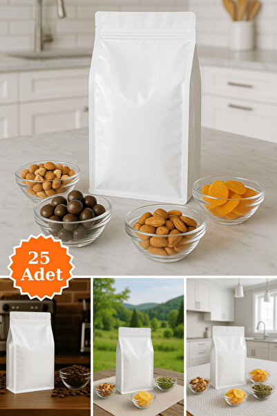 PlasandPlus Flat Bottom Kilitli Doypack Kahve Kuruyemiş Bakliyat Kedi Kumu Yem Saklama Torbası 33x17 cm 25 Adet