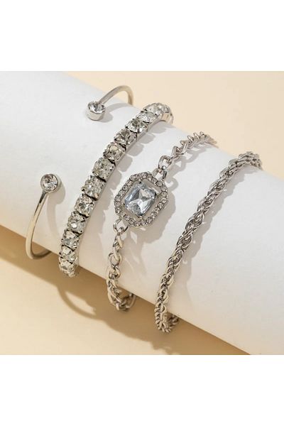 Girift Vintage Zadia 4 Pcs Crystal Stone Chain Bracelet-Bangle