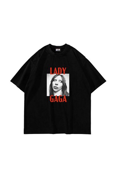 Sekizbiraltı Μαύρο μπλουζάκι Lady Gaga με στάμπα με φωτογραφία Oversize Unisex
