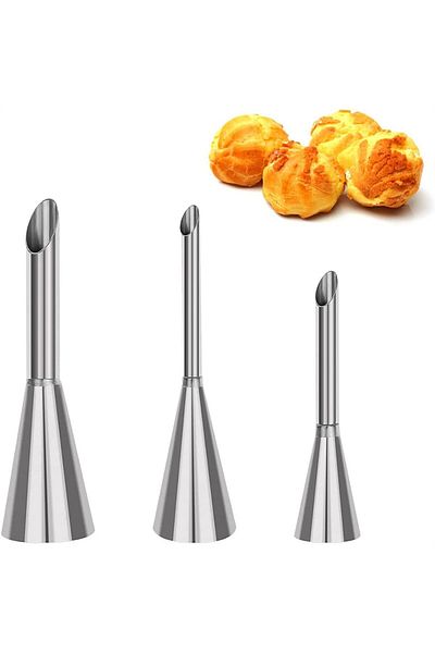 fulina 3PCS Cream Puff Nozzle, Professional Stainless,Baking Tools Set