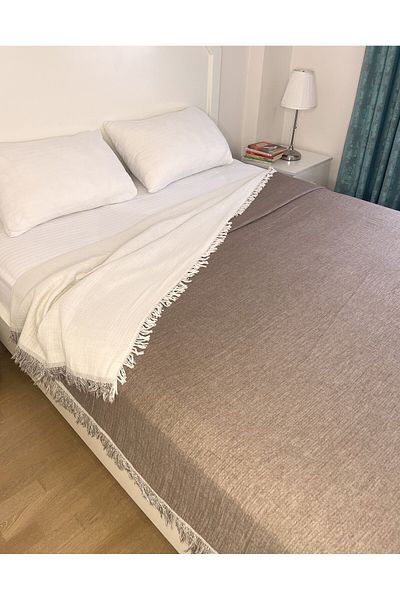 Mujo Home Collection Double Sided Organic Cotton 4 Layer Muslin Pique & Cover – Cream & Brown (Single – 160X220 cm)