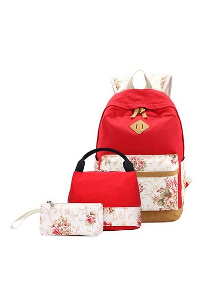 HALAMODO Polyester Printed Zipper Kids Backpack Set Red/White/Green