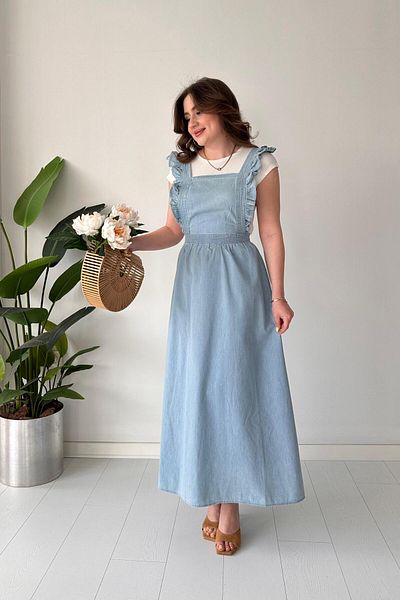 MaziButik Rochie din denim cu volan albastru