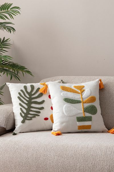 BUGİ HOME COLLECTİON 2-Piece Comfort Punch Patterned Throw Pillow Square Decorative Bohemian Embroidered Sofa Pillow Case Panç 45X45