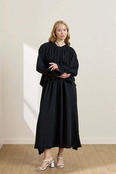 Ceylan Otantik Black Muslin Blouse & Balloon Skirt Set