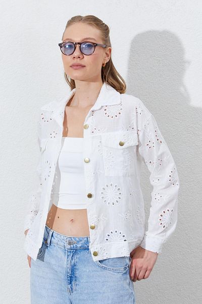 TENA Women's Ecru Scalloped Jacket