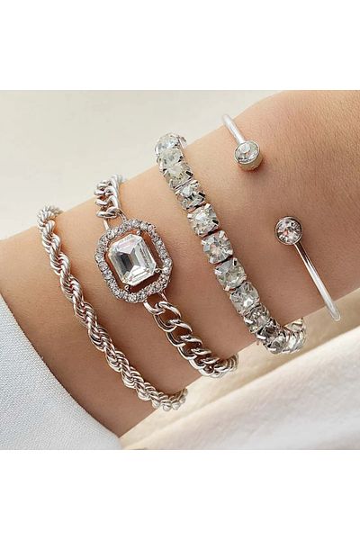 Girift Vintage Zadia 4 Pcs Crystal Stone Chain Bracelet-Bangle
