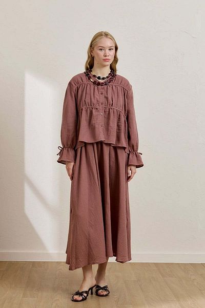 Ceylan Otantik Dusty Rose Muslin Blouse & Balloon Skirt Set
