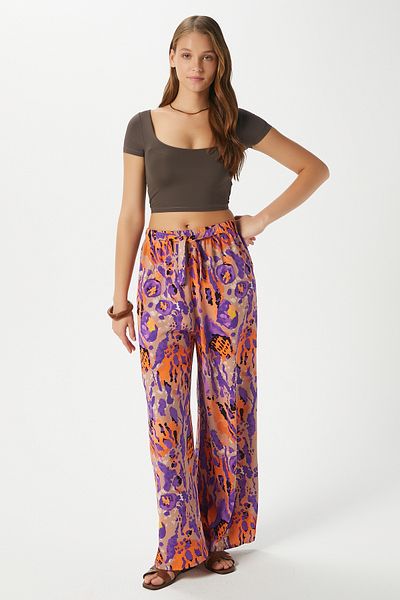 Ritnice Women's Hilda Purple Orange Waist Elastic 100% Viscose Summer Trousers