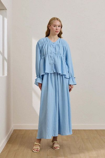 Ceylan Otantik Baby Blue Muslin Blouse & Balloon Skirt Set
