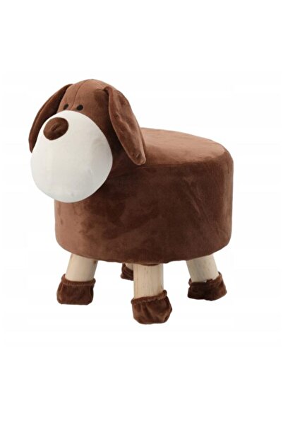 Evelise Παιδικό Σκαμπό, Στρογγυλό, με Σχέδιο Κουταβιού, Ύφασμα, Ξύλο, Καφέ, Μ...